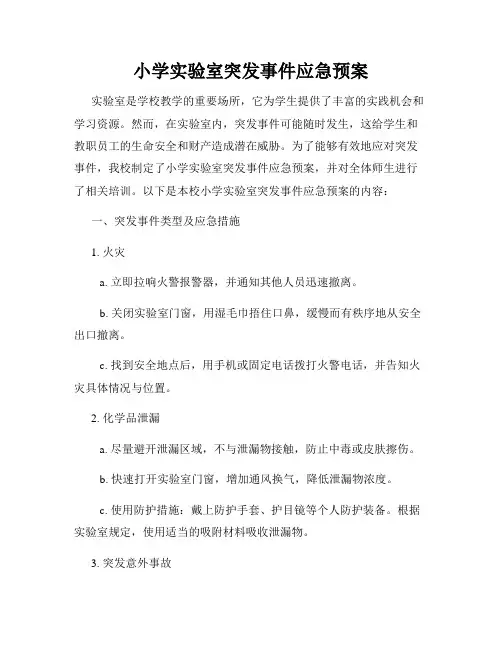 小学实验室突发事件应急预案