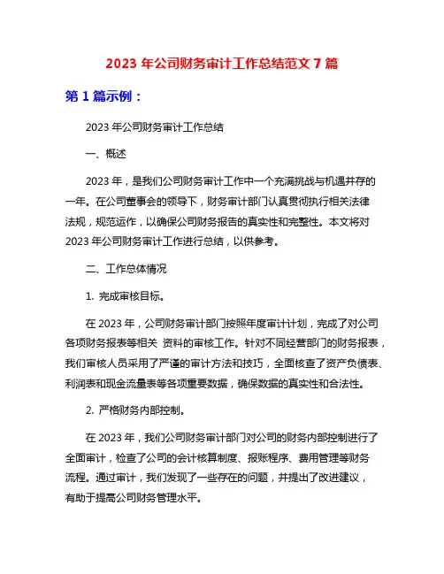 2023年公司财务审计工作总结范文7篇