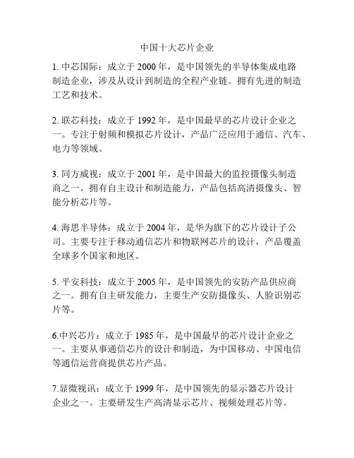 中国十大芯片企业