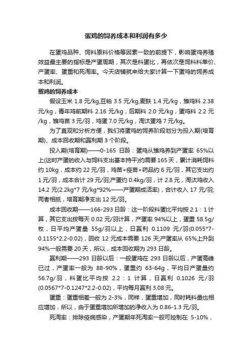 蛋鸡的饲养成本和利润有多少