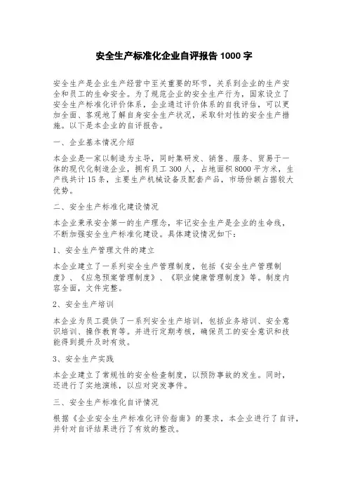 安全生产标准化企业自评报告