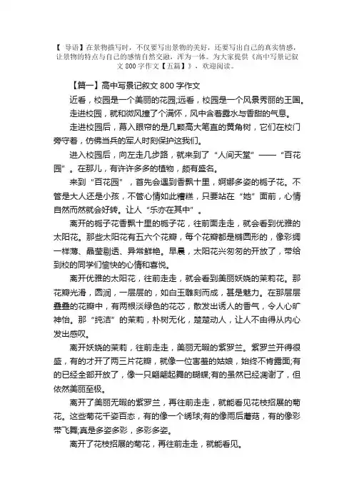 高中写景记叙文800字作文【五篇】
