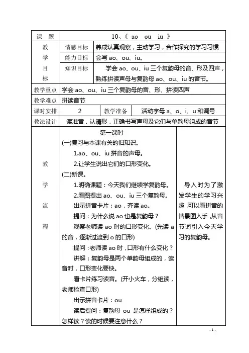 看图说话学拼音10ao  ou  iu