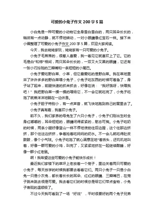 可爱的小兔子作文200字5篇
