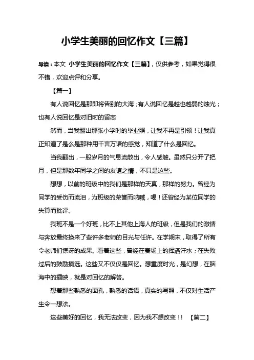 小学生美丽的回忆作文【三篇】