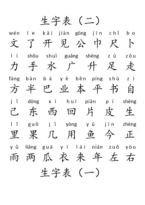 孩子小学一年级生字表(带拼音)