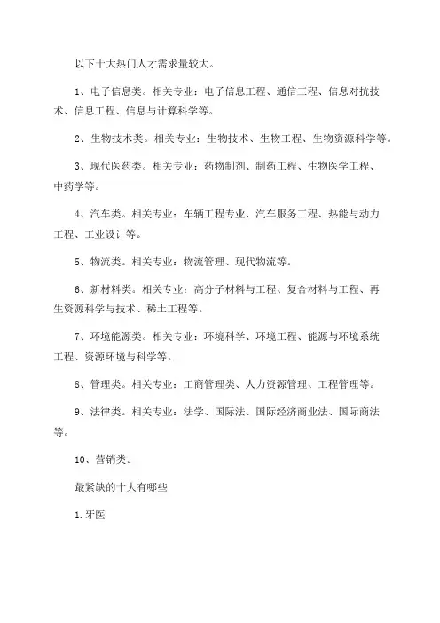 2023年什么行业前景好未来最紧缺的十大职业