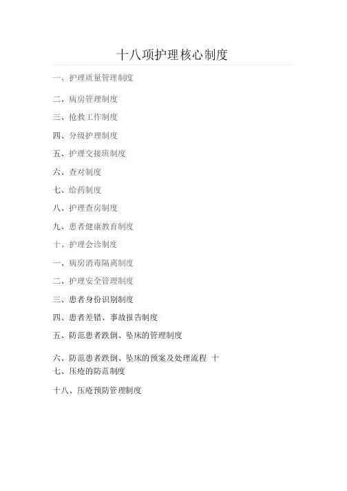 最新版十八项护理核心制度