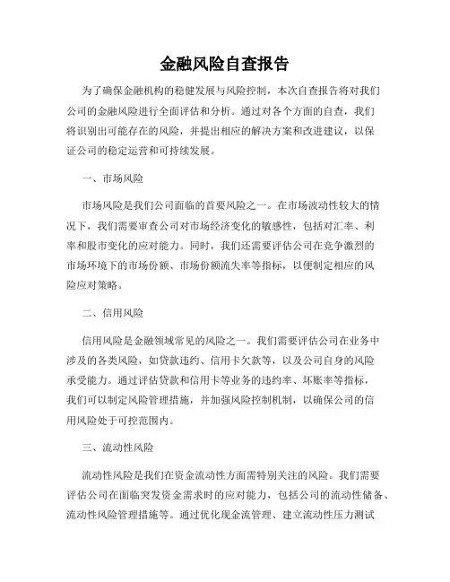 金融风险自查报告