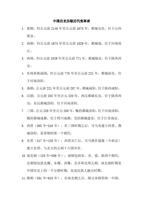 中国历史历朝历代变革表
