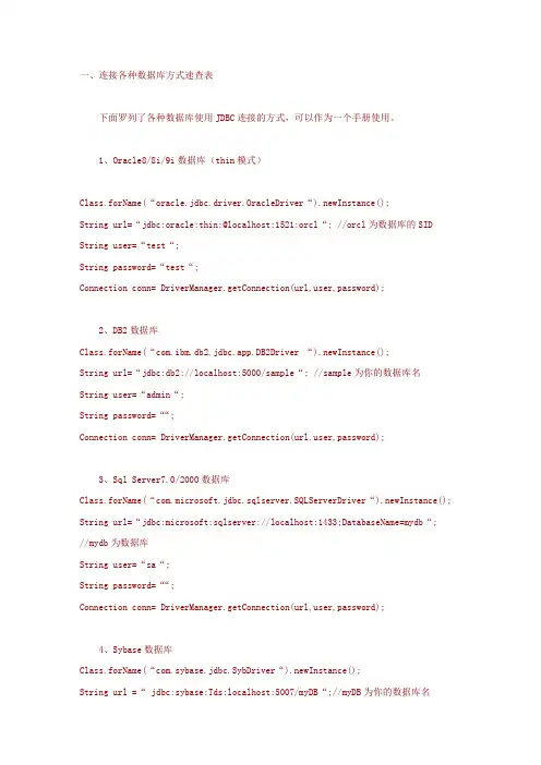Java Web开发中各种数据库连接方式速查