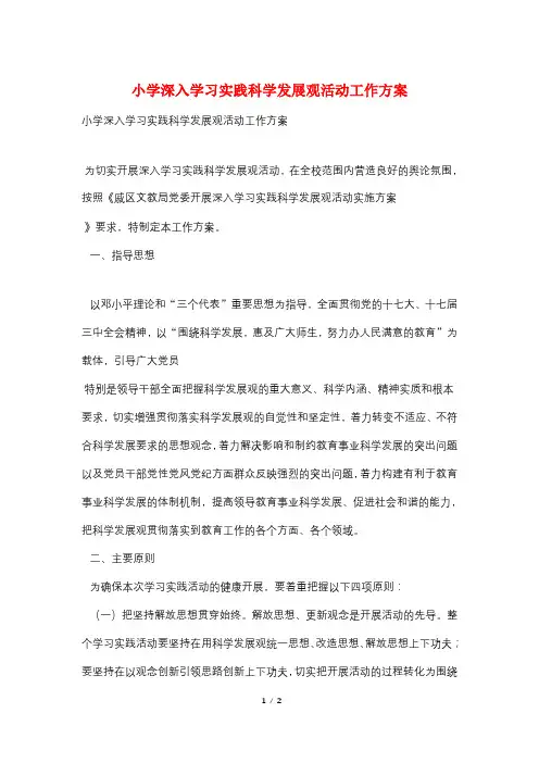 小学深入学习实践科学发展观活动工作方案
