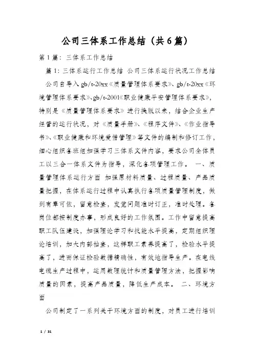 公司三体系工作总结(共6篇)
