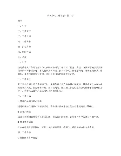 公司个人工作计划7篇目标