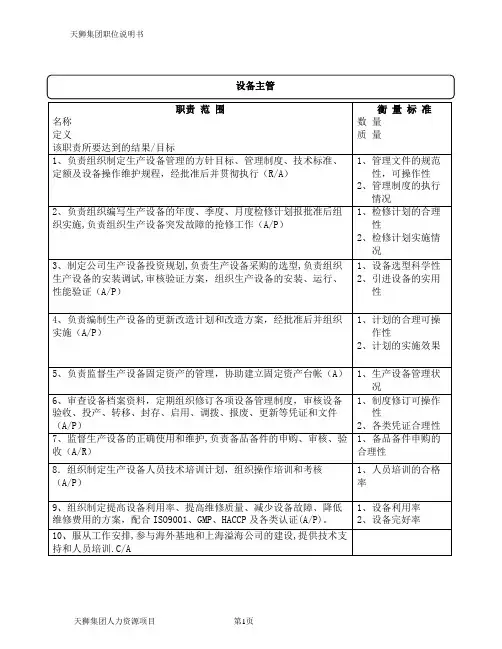 设备主管职位