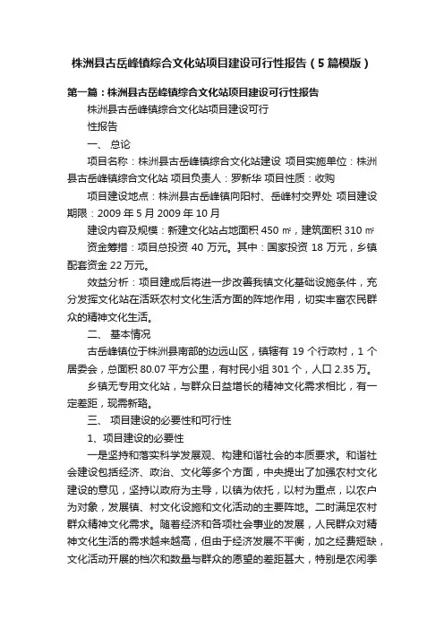 株洲县古岳峰镇综合文化站项目建设可行性报告（5篇模版）