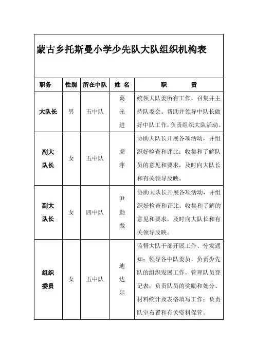 小学少先队大队组织机构表