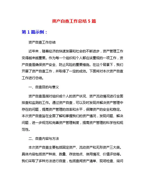 资产自查工作总结5篇