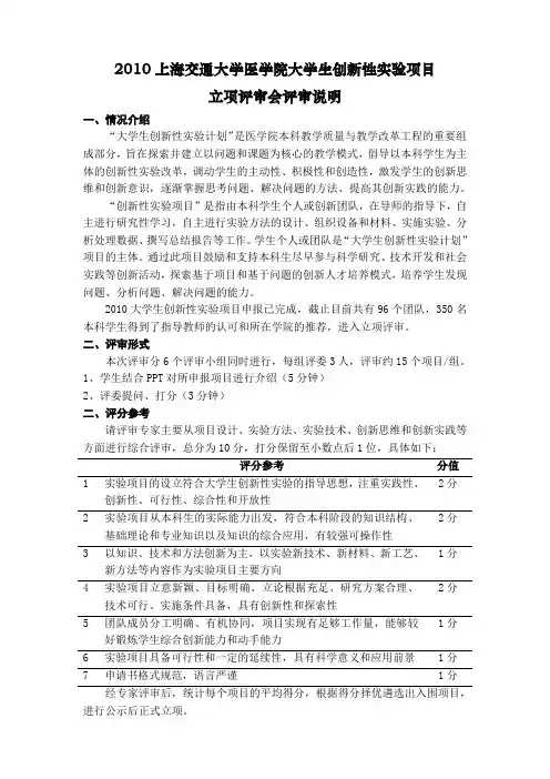 2010上海交通大学医学院大学生创新性项目