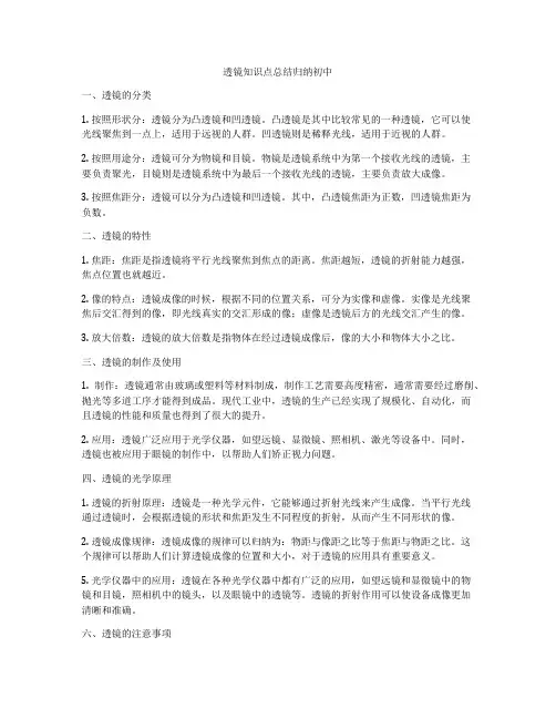 透镜知识点总结归纳初中