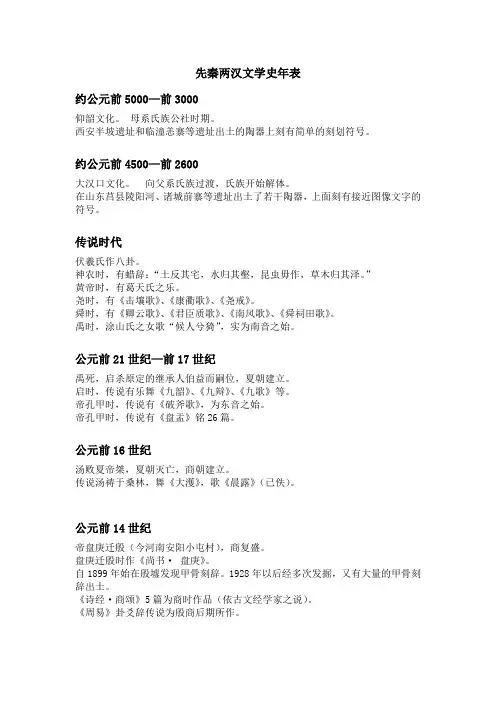 先秦两汉文学史年表