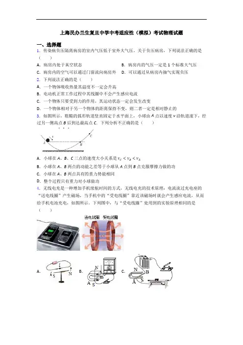 上海民办兰生复旦中学中考适应性(模拟)考试物理试题