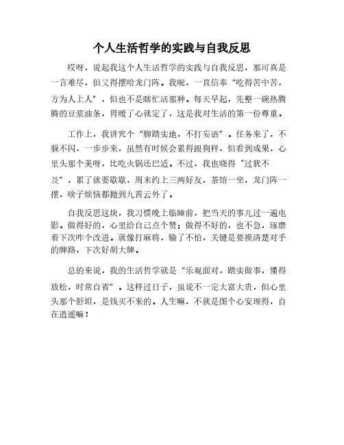 个人生活哲学的实践智慧与自我反思