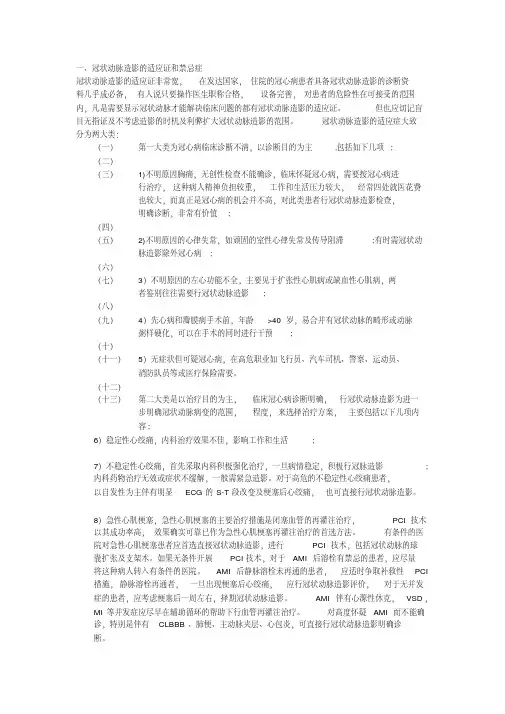 冠脉造影的适应症和禁忌症