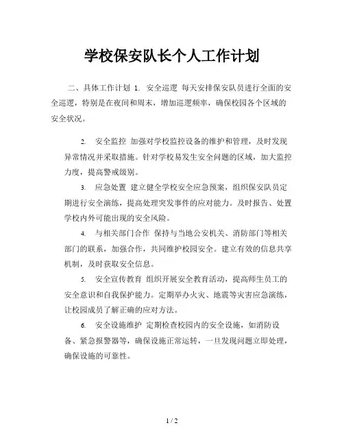 学校保安队长个人工作计划