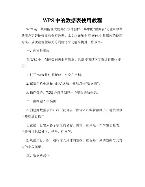 WPS中的数据表使用教程