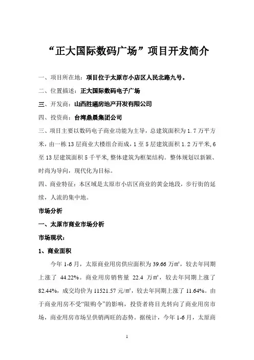 正大国际数码广场”项目投资简介