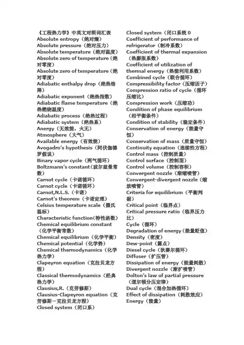 工程热术语翻译
