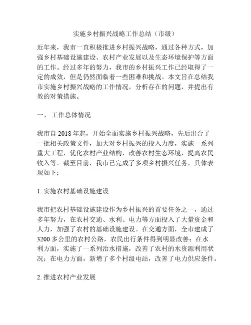 实施乡村振兴战略工作总结(市级)
