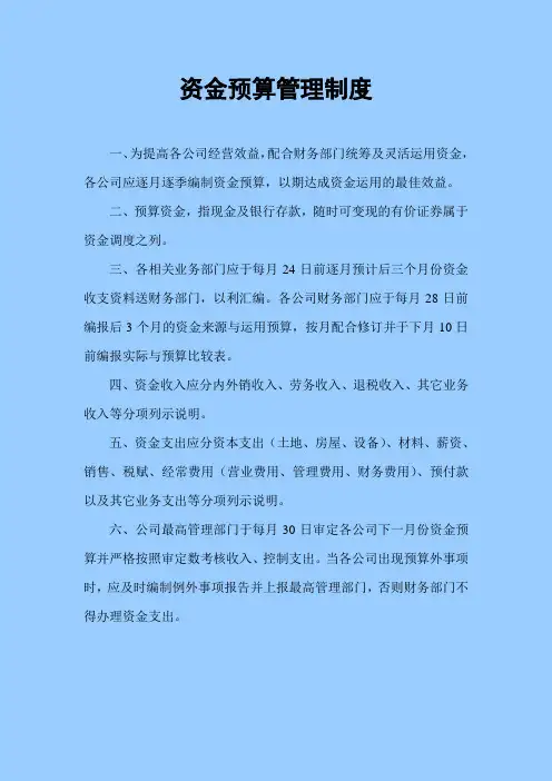 有限公司资金预算管理制度(WORD1页)