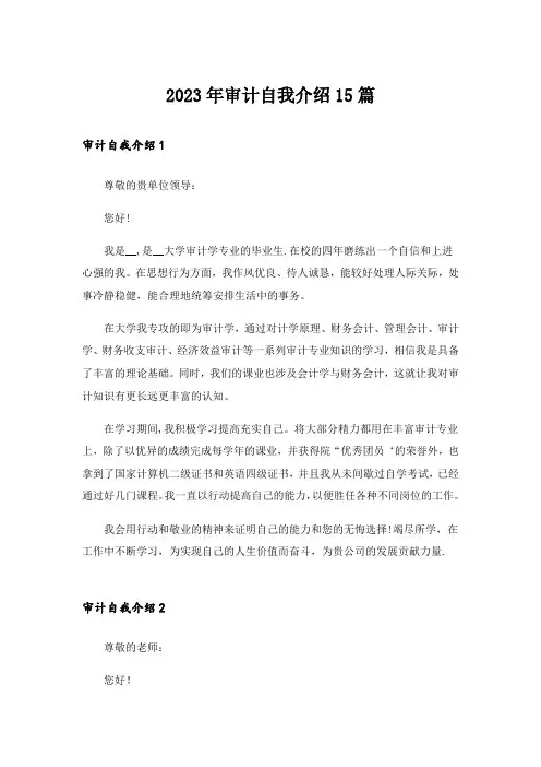 2023年审计自我介绍15篇
