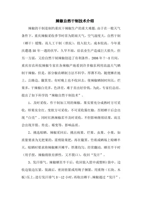 辣椒自然干制技术介绍