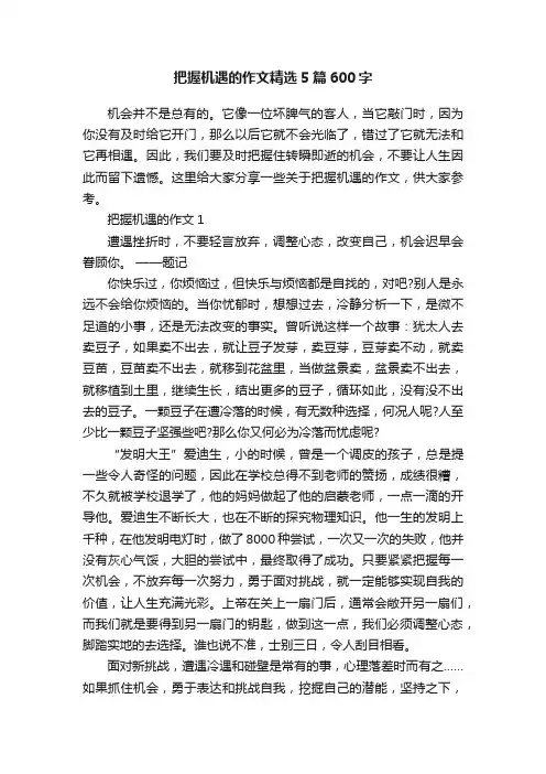 把握机遇的作文精选5篇600字