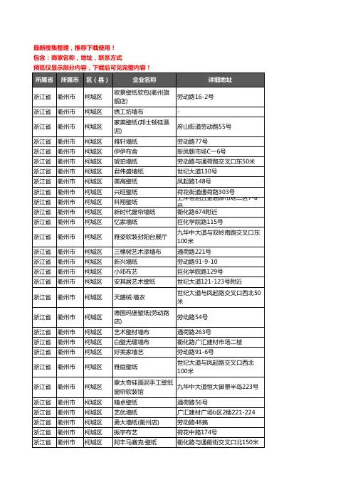新版浙江省衢州市柯城区墙纸企业公司商家户名录单联系方式地址大全37家