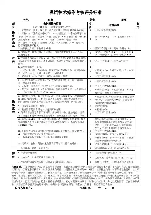 护理技能考核 鼻饲技术操作考核评分标准