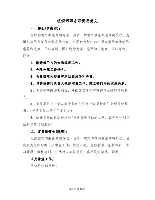 组织部职务职责表范文（3篇）