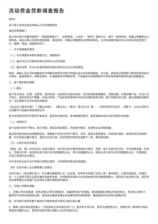 流动资金贷款调查报告
