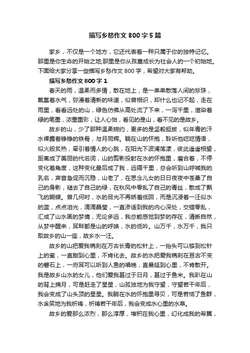 描写乡愁作文800字5篇
