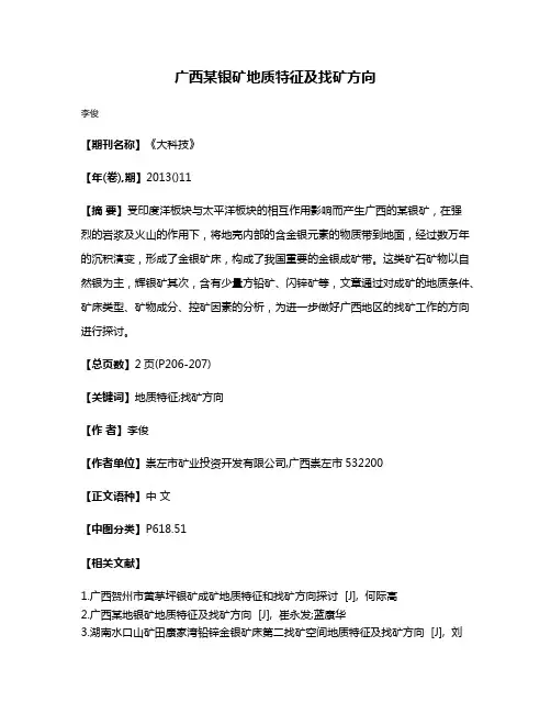 广西某银矿地质特征及找矿方向