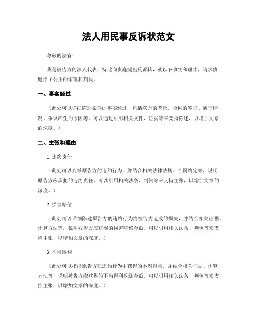 法人用民事反诉状范文