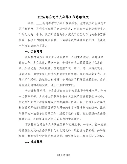 2024年公司个人年终工作总结例文(6篇)