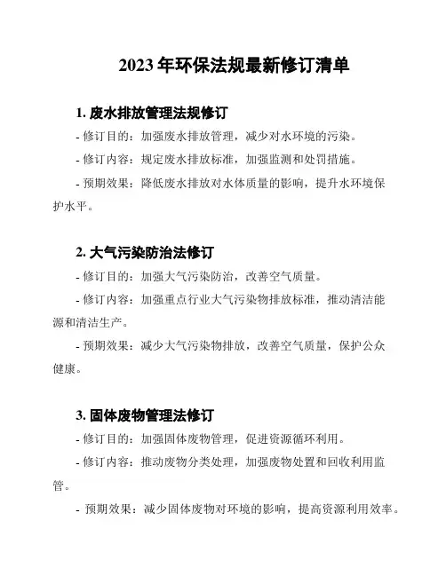 2023年环保法规最新修订清单