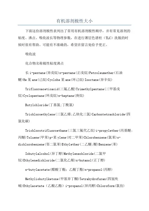 有机溶剂极性大小