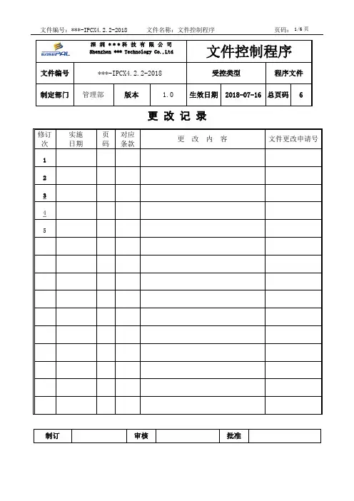 知识产权程序文件—文件控制程序