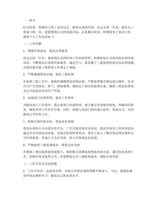 三废个人工作总结范文