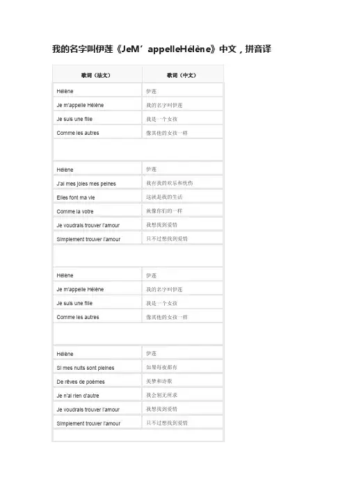 我的名字叫伊莲《JeM’appelleHélène》中文，拼音译